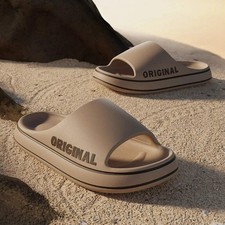 Feslishoet Women Letter Slippers Beach Slides Solid Color Mens Thick Sole Indoor