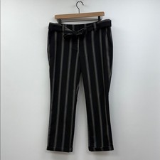 Ann Taylor LOFT Striped High Rise Straight Tapered Trouser Pant Career Black 10