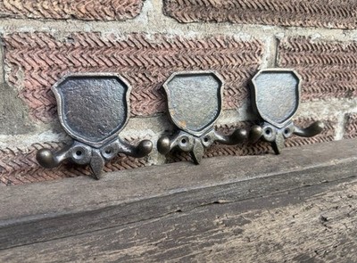 3er Set Vintage Messing beschichtet Schild Doppel Kleiderhaken Hut Kleiderhaken Aufhänger