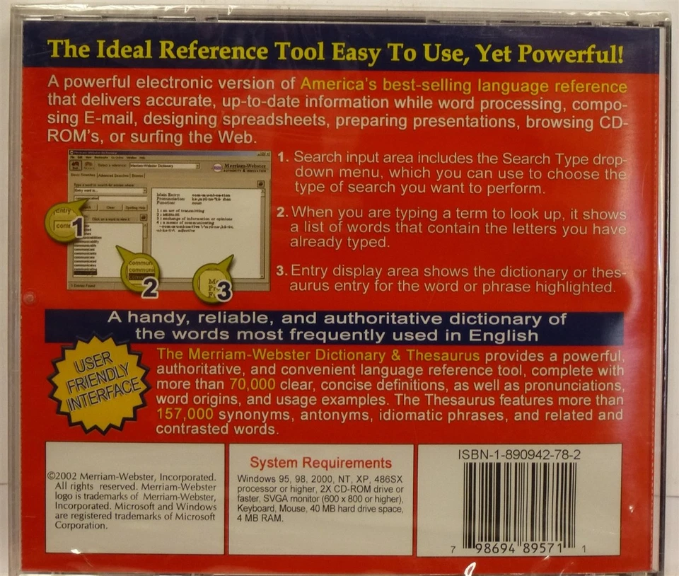 Software PC The Merriam Webster Dictionary NEW SEALED Jewel - Image 2 of 2