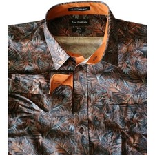 Paul Fredrick Comfort Stretch Non Iron Botanical Dress Shirt Contrast Trim