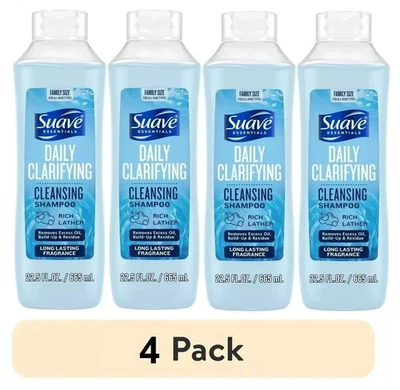(4 pack) Suave Essentials Daily Clarifying & Cleansing Shampoo, 22.5 fl oz