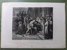 Antique Shakespeare engraving: Wolsey at Leicester Abbey, from 'Henry VIII'