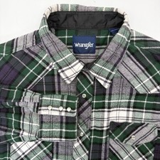 Wrangler Western Shirt Mens XXL Green Plaid Flannel Pearl Snap 75273AA LS