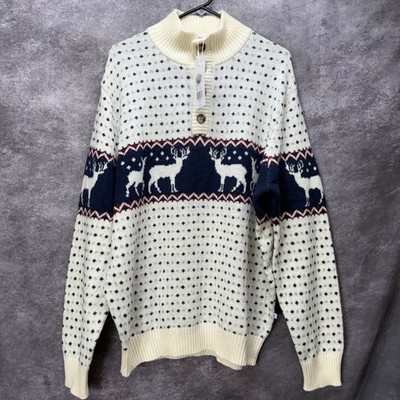 Crown & Ivy Sewing Down South Deer Fairy Isle Nordic Sweater Mens L Lambswool