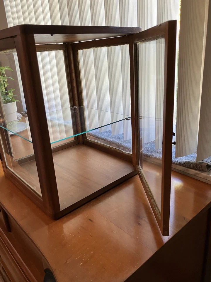 Antiguo gabinete de curiosidades de madera y vidrio Foto 3 de 4