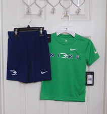 NWT 2pc Nike 3 Brand Green White Navy Logo Shirt  Shorts Set sz 5