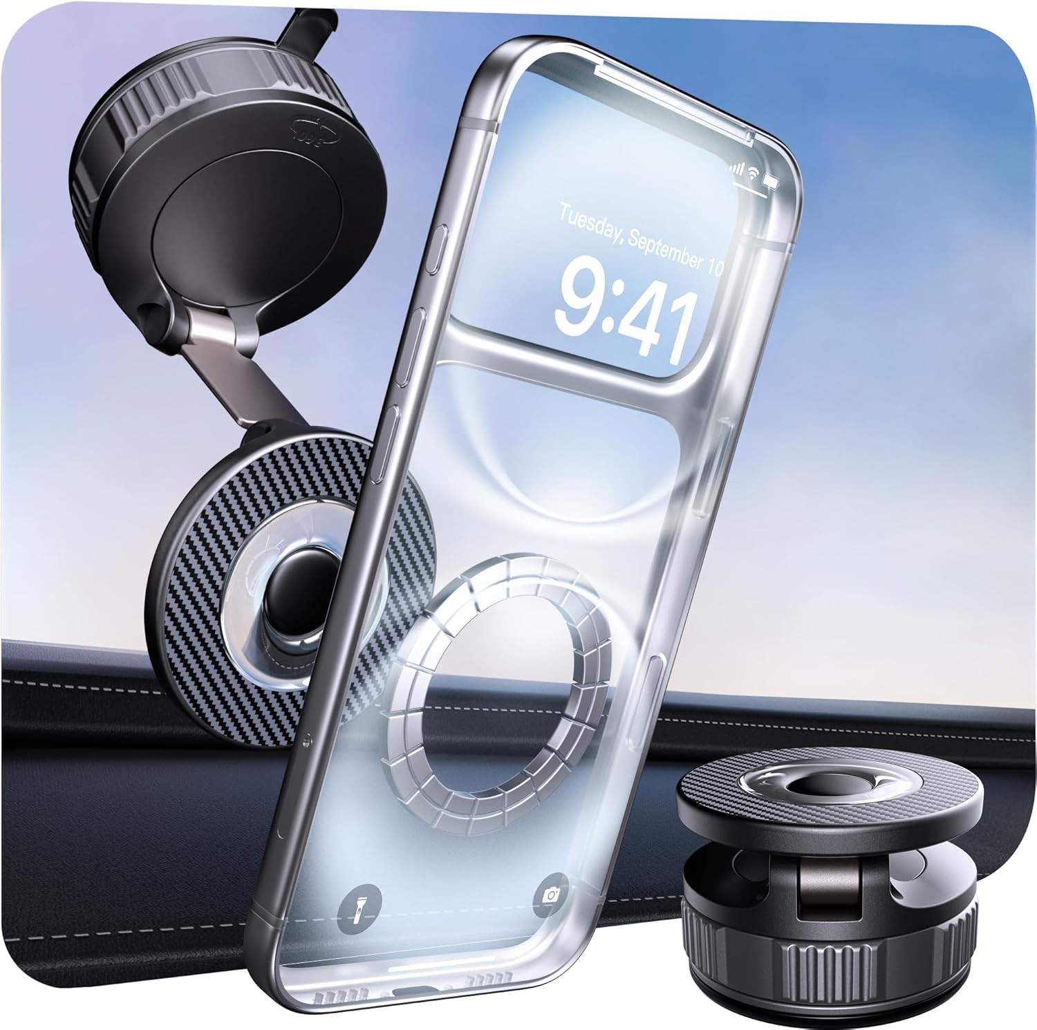 Vacuum Car Phone Holder 120 LB Strongest Suction 3000gf Strongest Magnetic 360