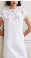 Boden Cutwork Jersey Tee T Shirt Dress Women’s 12 White Eyelet 100% Cotton