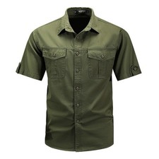 Mens Work Shirts Military Short Sleeves Air Force Army Cotton Casual Shirts Tops