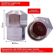 Ventilkappen Metall Messing verchromt Dichtung VG8 PKW Auto Fahrrad AV Ventil