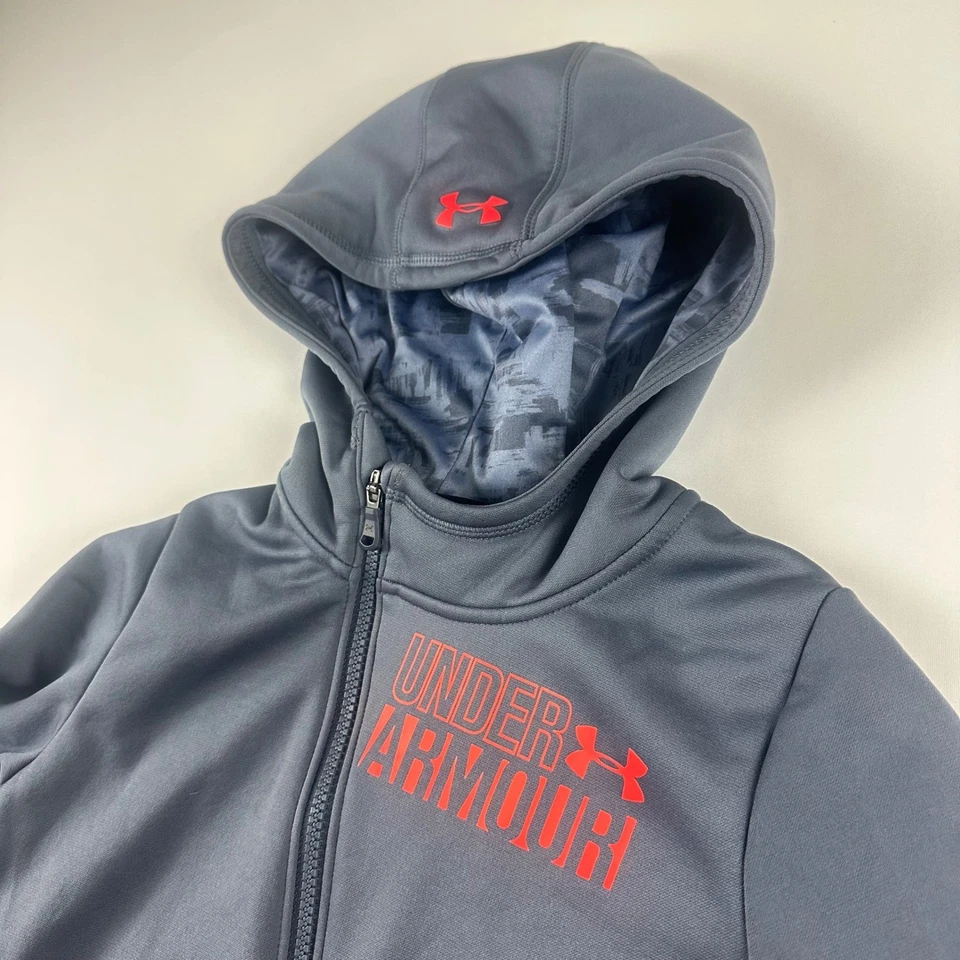 Under Armour Juvenil Gris Rojo Cremallera Completa Sudadera con Capucha ColdGear Chaqueta Niño Mediana Foto 2 de 4