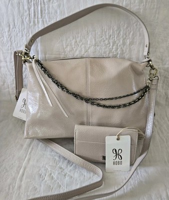 HOBO Avon Shoulder Bag Purse & Jill Trifold Wallet SET  - Stone Gloss  Ivory NWT