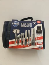 Barbasol New 8 Piece Deluxe Travel Grooming Set - Airport Friendly Blue Hang Bag