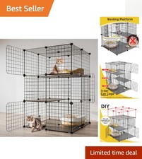 Elegant 3-Tier Cat Cage Playpen - Spacious Indoor Enclosure for 1-2 Cats