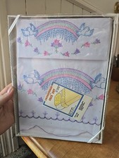Vintage White Embroidered Sheet  Pillowcase Crib Set in Box Baby Nursery
