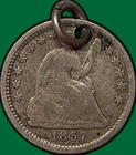 1857 Seated Liberty Half Dime Fine F Coin, Holed Jewelry Piece #43305