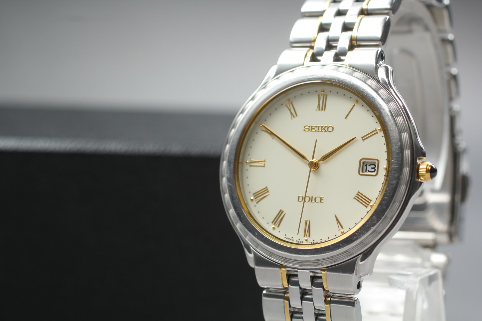 JAPAN Two-Tone 5E32-6B00 Watch MINT Seiko Mens N HAQ Date Vtg 1993 Dolce Quartz - vintagewatches.pk