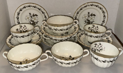 14 Pcs Vintage Royal Worcester Engadine Cups Saucers Cream Soup Bowl Bread Plate