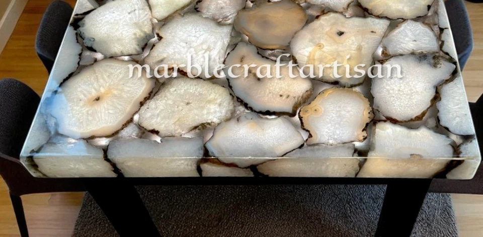 Handmade Agate Table Top: Natural Stone Inlay, Square Kitchen Table & Home Decor - Image 4 of 4