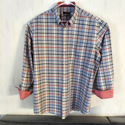 Seidensticker Splendesto Made in Germany Sz 17/35 Men's LS Shirt Flip Cuff Plaid