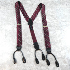 Suspenders Burgundy Paisley Silk Leather Button Braces