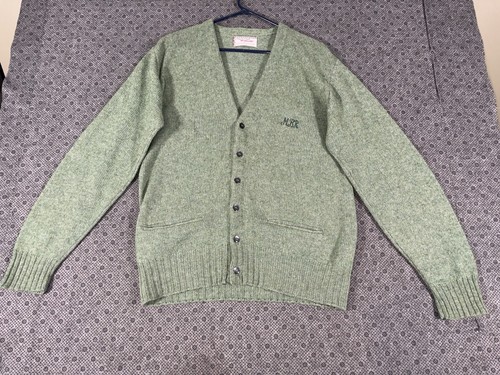 VTG McGregor Royal Clan Cardigan Sweater Large Shetland Wool Cobain Green FLAW