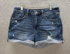 Old Navy Shorts Womens 12 Blue OG Straight High Rise Cuffed Distressed Preppy