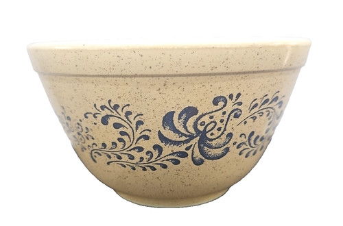 Vintage PYREX Bowl Homestead 401 Blue Design Tan Speckled Small 1-1/2 Pint 1970s