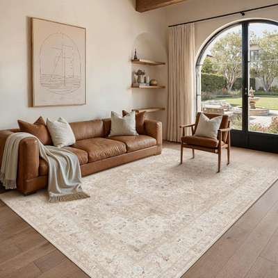 8X10 Area Rugs Machine Washable Rugs Vintage Beige Large Living Room Bedroom Rug