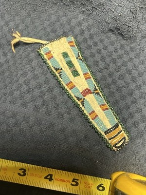1890s Native American Sioux Indian Hide Beaded Awl Case SINEW SEWN 