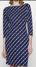 Ralph Lauren Black Label Navy Blue Chain Pattern Design Sheath Dress Sz 12