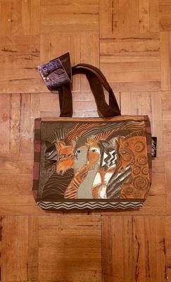 Moroccan Mares Laurel Burch Horse Canvas Purse Tote Bag Handbag Brown NEW Zip