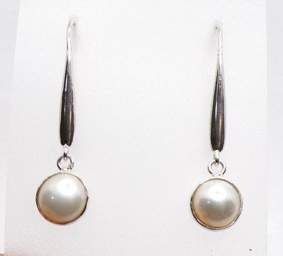 Sterling Silver White Freshwater Pearl Elongated Drop Earrings