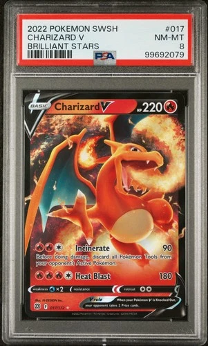 2022 POKEMON SWORD & SHIELD BRILLIANT STARS #017 CHARIZARD V PSA 8