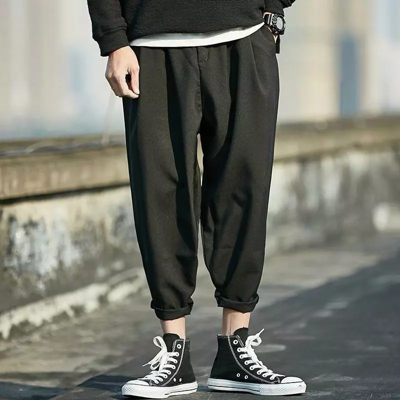 Men Harem Linen Trousers Baggy Loose Leisure Cropped Capri Pants Oversize  Casual