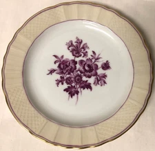 L BERNARDAUD CO LIMOGES FRANCE PURPLE FLORAL BEIGE LATTICE RIM BREAD PLATE 6 1/2
