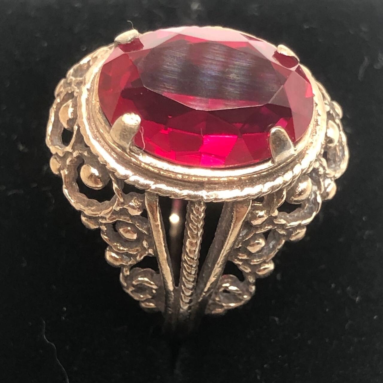Vintage Gilding Soviet Ring Ruby Silver Size 9 us… - image 1