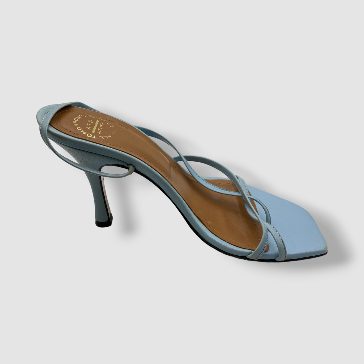$410 ATP Atelier Women's Blue Leather Milano Strappy Slide Sandal