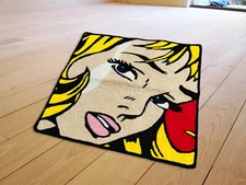 Vintage Pop Art Comics Girl Floor Mat Living Room Rug Area Accent Bedroom Carpet