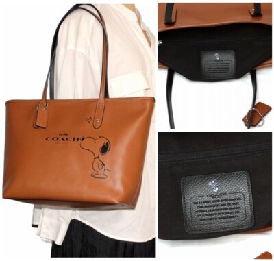 COACH x Peanuts Snoopy Leather Tote Saddle Brown Shoulder Bag