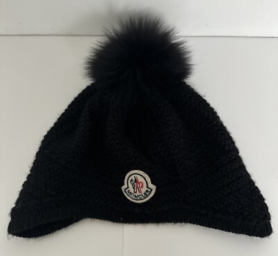 Moncler Knitted Woolly Hat Beanie Winter Womens black with