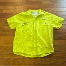 Columbia Button Up Shirt Mens Small Bright Green Omni Shade Pockets