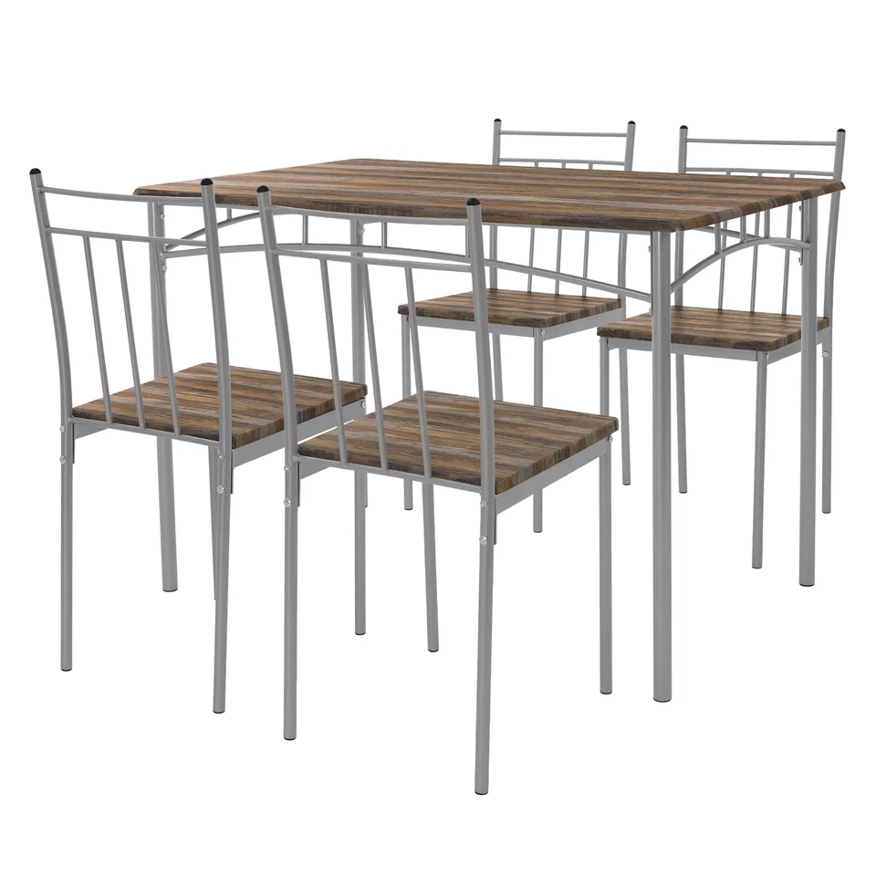 Table de salle à manger 4 chaises set de pièces en MDF/acier marron/bois flotté - Photo 1/4