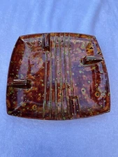 Mid Century Modern Ceramic Ashtray Square Brown Splatter Glaze - Large