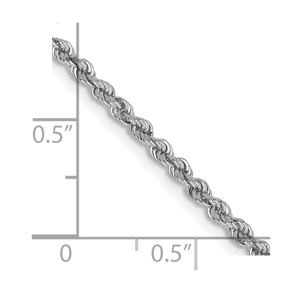 Real 14K White Gold 2.25mm Regular Rope Chain; 16 inch; Lobster Clasp