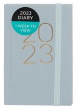 SLIM WEEK TO VIEW  ESSNETIAL PLUS GREY LINEN DIARY 2023