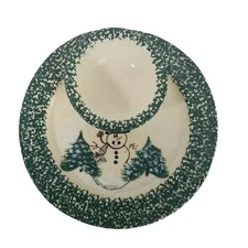 Patton Handmade Stoneware Pottery Christmas Snowman 12" Chip and Dip  Plate