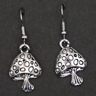 Mushroom Silver Toned Dangle Earrings - Cosplay Costume Great Stocking Stuffer