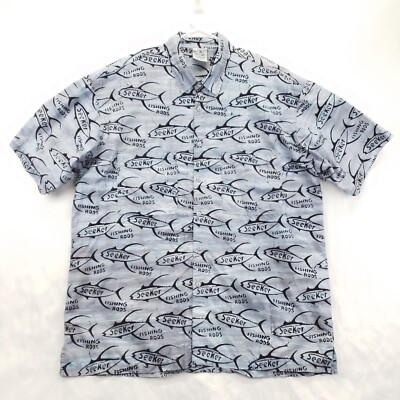 Rum Reggae Shirt Mens 2XL Black Blue Printed Seeker Short Sleeve Classic Button